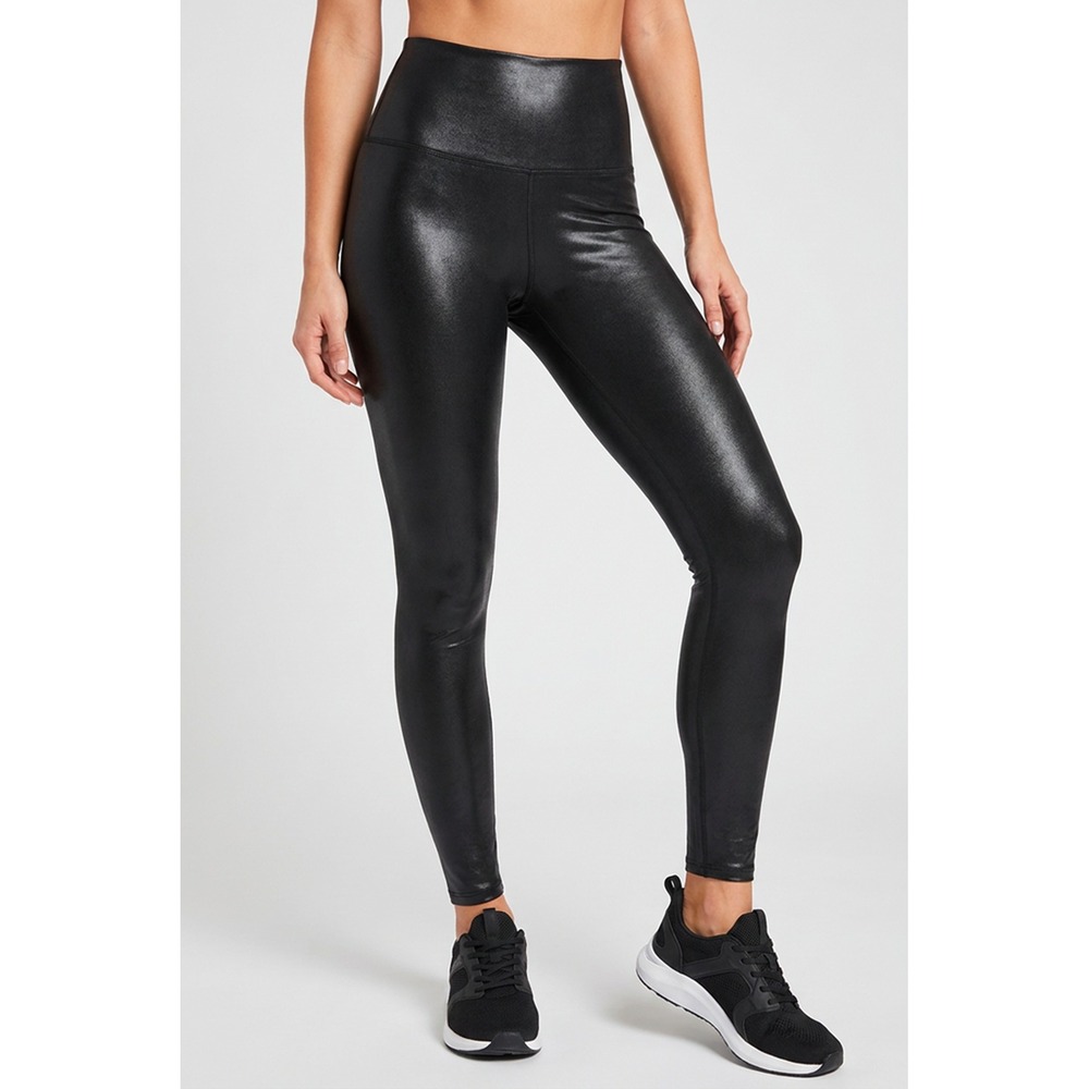 Spanx Faux Leather Leggings Women's Large Black High Rise Shaping Skinny Pants